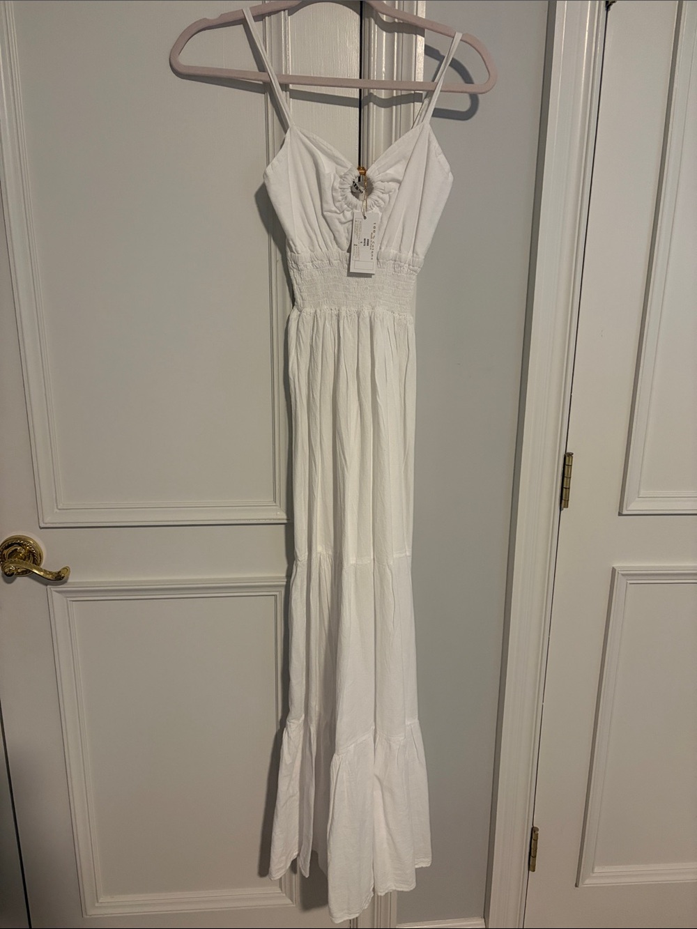 White Smocked Maxi Dress with Spaghetti Straps